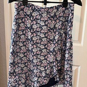Skies Are Blue Floral Ruffle Hem Skirt – Blue/Pink/White, Size L (Fits Like M)